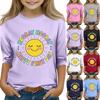 Kids Casual Printed Round Neck 3/4 Sleeve Top for Back To School