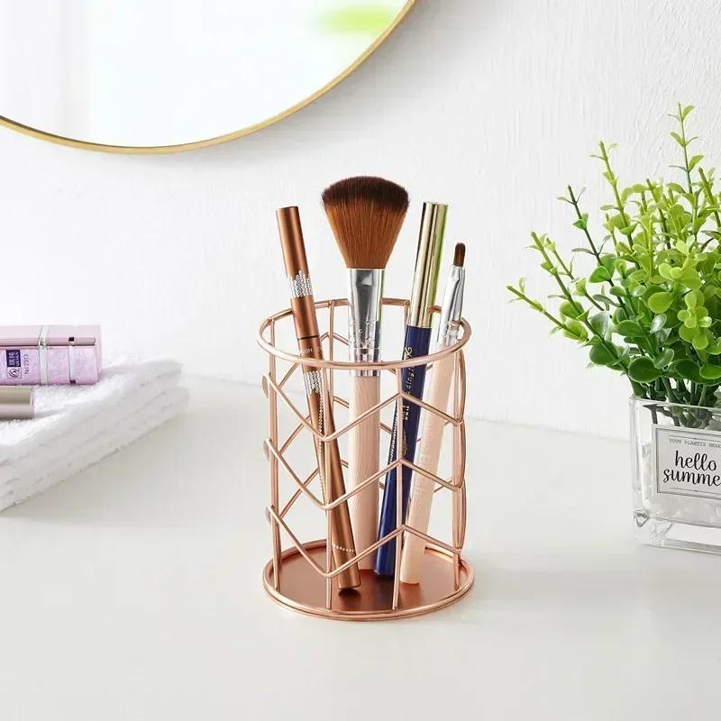 Cosmetic Makeup Brush Storage Box Cylinder Body Lipstick Organizer Holder for Handcrafted Iron Storage Solution