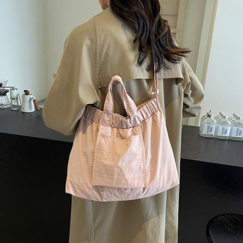 Solid Color Women Shoulder Bag Hobo Bag Pleated Tote Bag