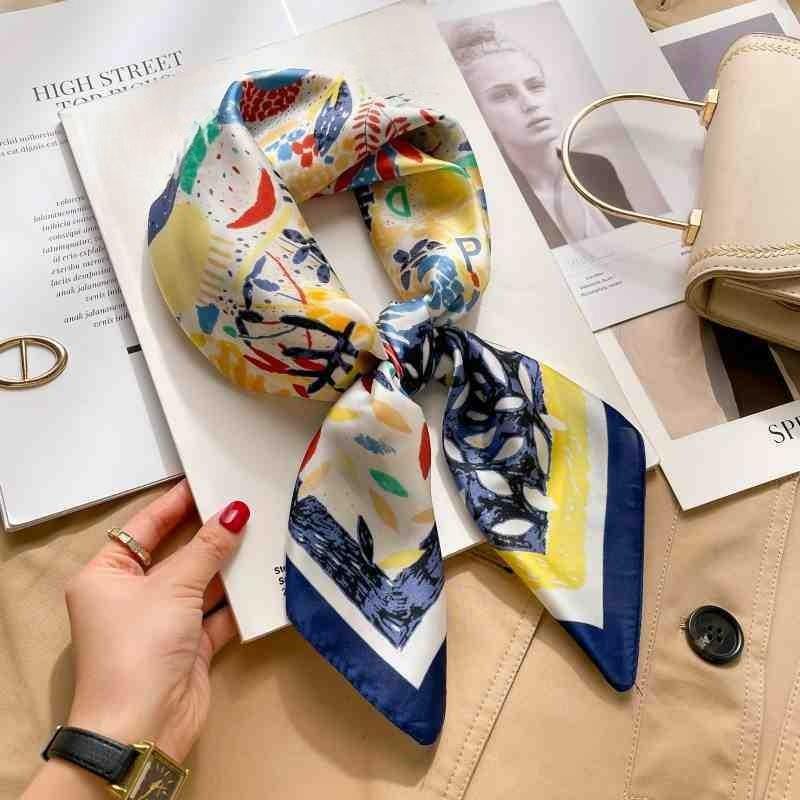 70cm Colorful Print Silk Scarf Women Fashion Kerchief Soft Satin Hairband Hands Bag Ribbon Foulard Hijab Neckerchief Headband