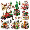 Weihnachts-Bausteine Adventskalender Set mit Weihnachtsmann Zug Haus Spielzeug Geschenk für Jungen Mädchen Kinder
