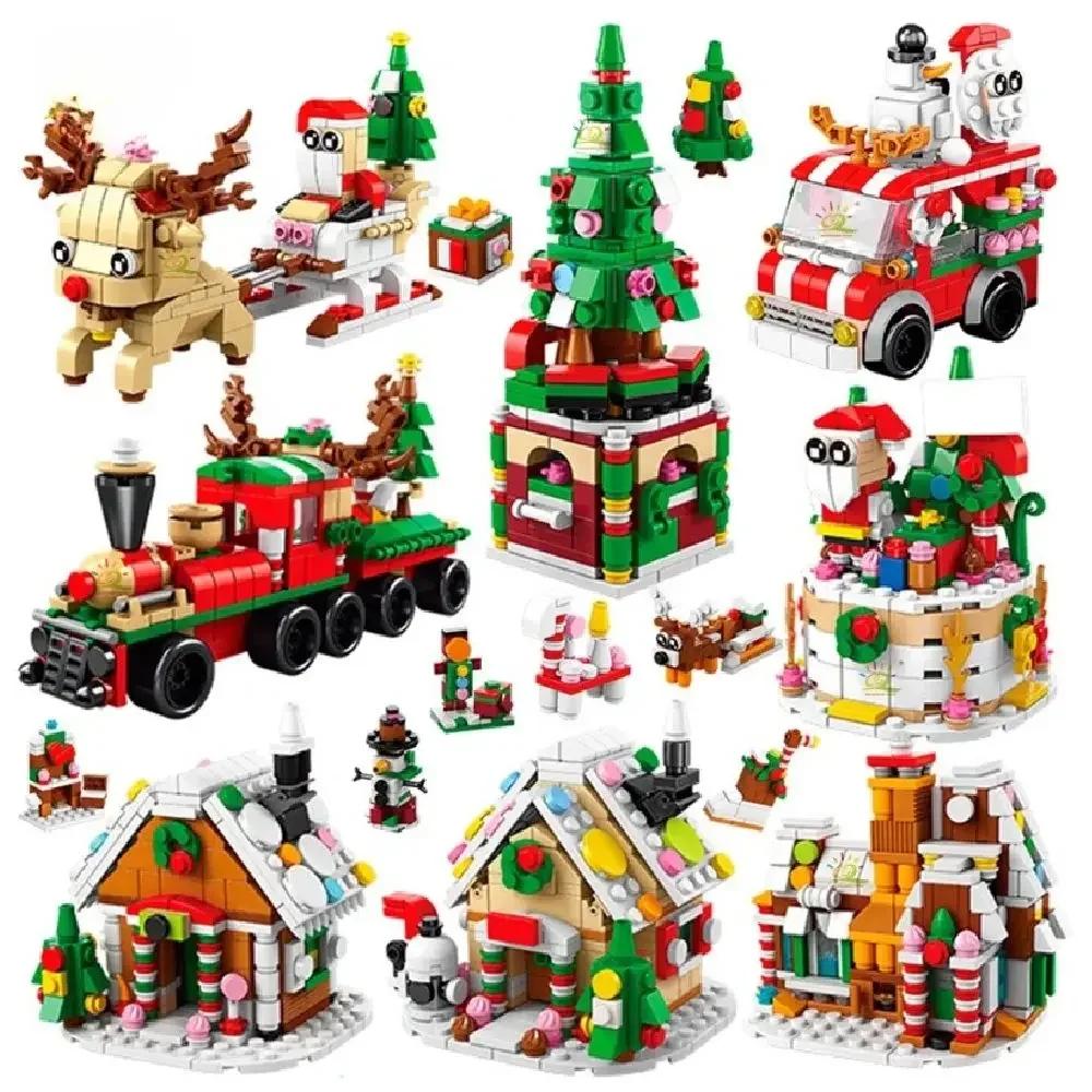Weihnachts-Bausteine Adventskalender Set mit Weihnachtsmann Zug Haus Spielzeug Geschenk für Jungen Mädchen Kinder