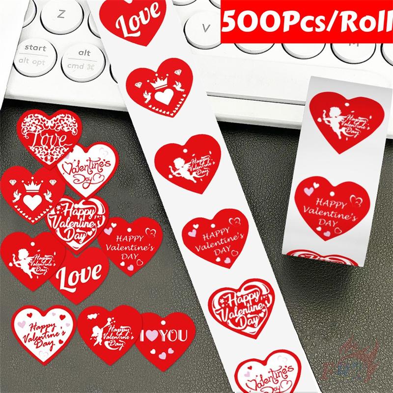 500Pcs/Roll Happy Valentine's Day. Red Hearts Kids Rewards Stickers - DIY Scrapbooks Album Decor Sealing Label Decals