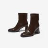 Besto Women's Square Toe Chunky Heel Mid-Calf Boots B2812DZ5