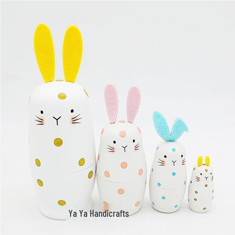 

Four-Layer White Rabbit Russian Nesting Dolls - Christmas Birthday Gift, Kindergarten Teaching Aids, Wooden Crafts Ornaments Decorative Piece