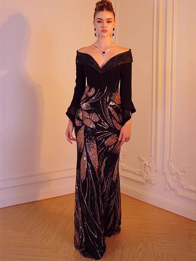 2026 Elegant Rhinestone Waist-Cinching Formal Dress - European & American Style
