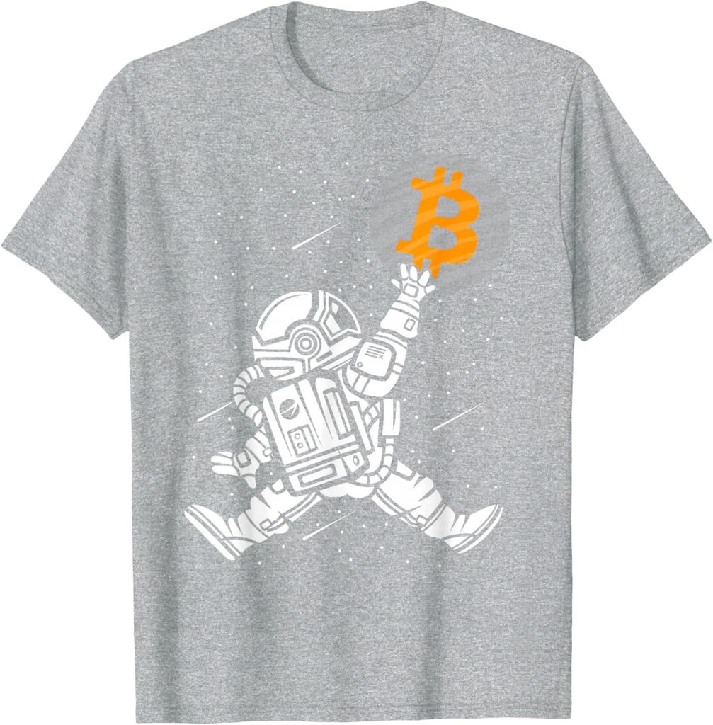 Bitcoin Astronaut Reaching for BTC Crypto Trader Graphic Tee Men Casual Short Sleeve