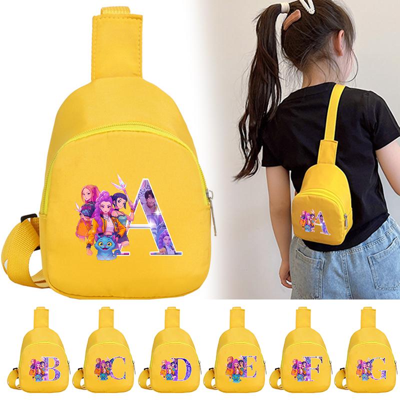 Anime Cartoon 26 English Letter K-Pop Demon Hunters Printed Chest Pack for Boy Girl Shoulder Bag Student Portable Crossbody Pouch Kid Christmas Gift