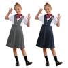Uniforme Escolar para Niñas Camisa de Manga Corta Cuello en V Sin Mangas Mono Plegado Vestido Corbata Calcetines Juego de Insignias