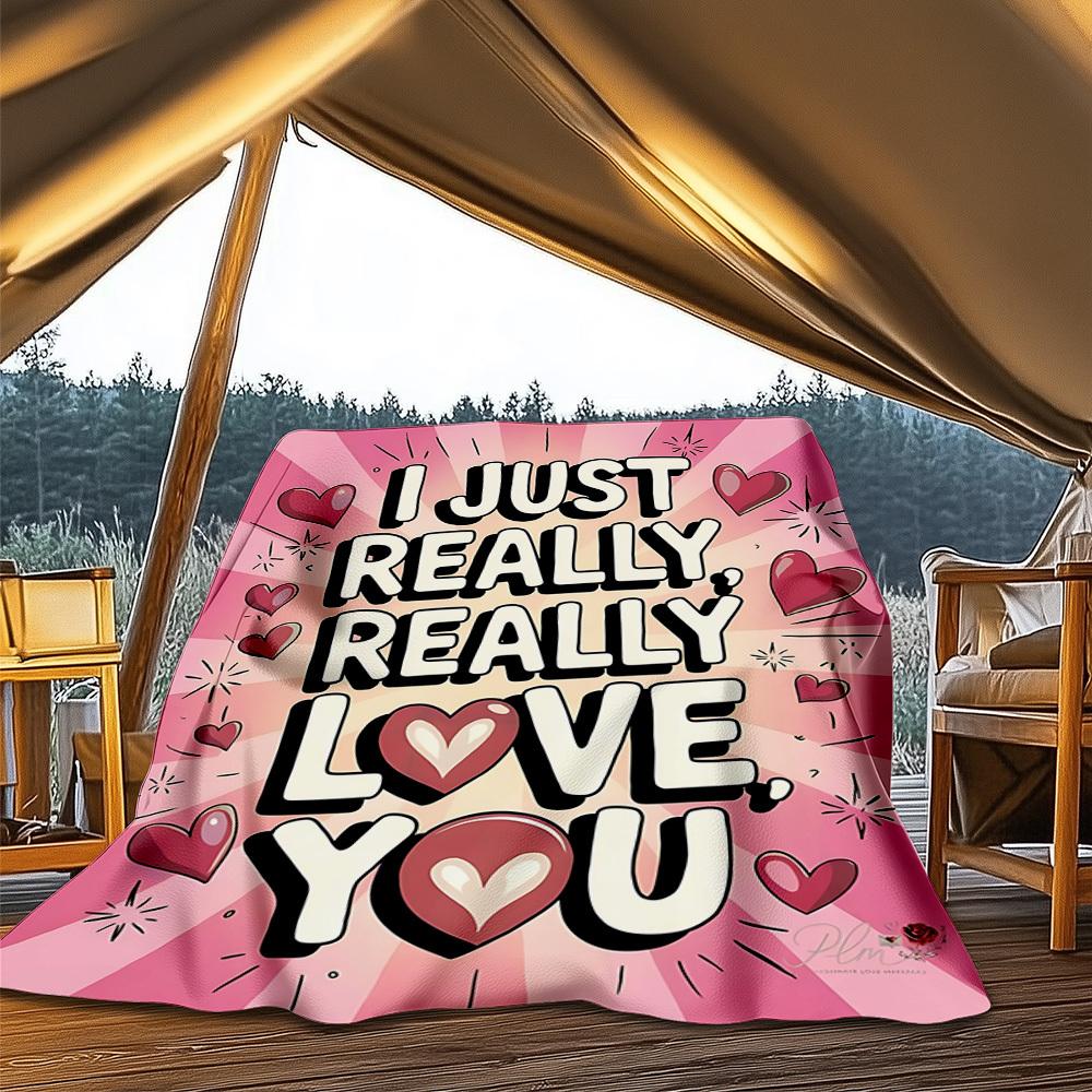 1pc Love You Heart Outdoor Blanket - Lightweight Flannel Throw For Travel, Camping, Gifts For Family Or Friends yy251114192