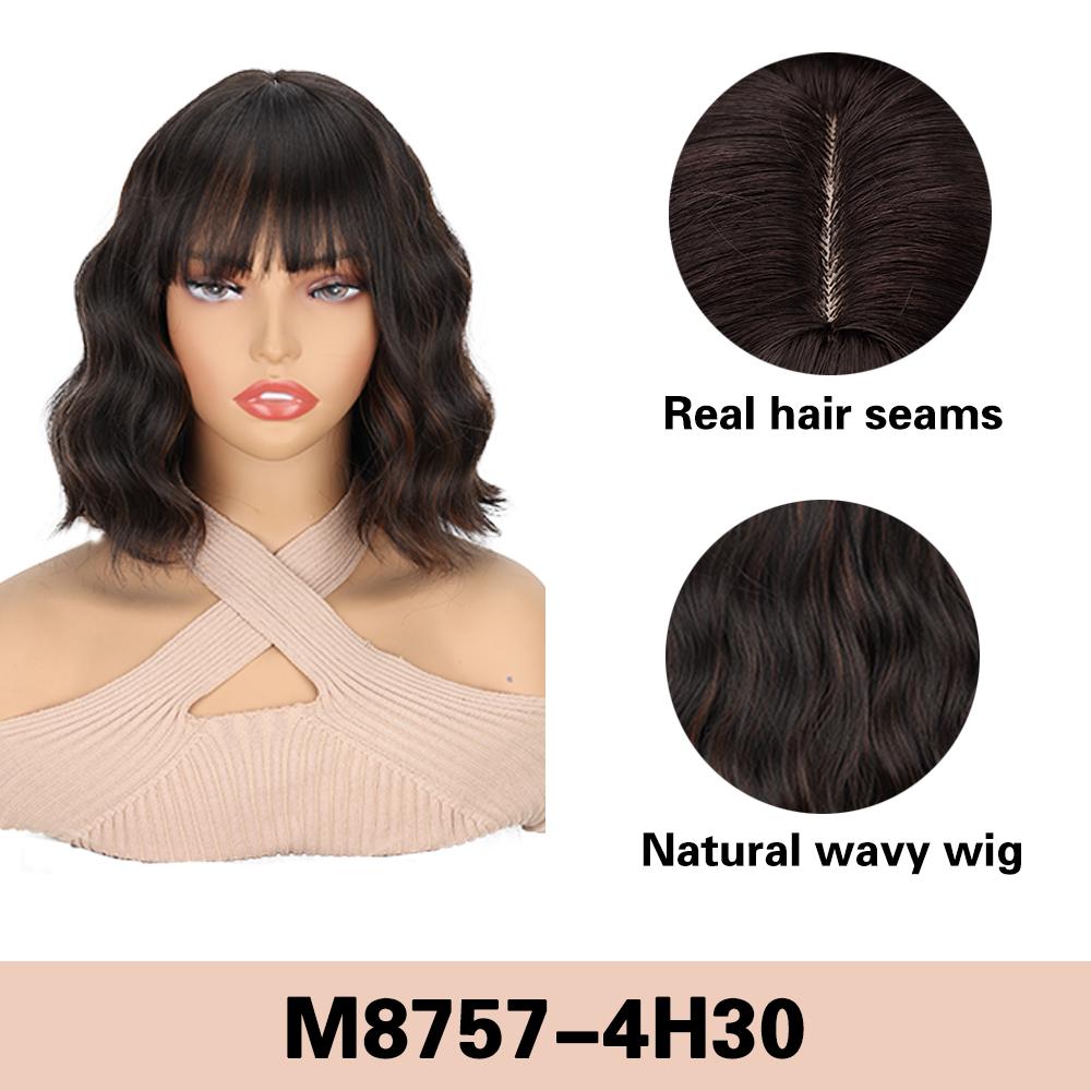 LISI HAIR Synthetic Short Wavy Wig With Bangs Wigs With Natural Wavy Heat Resistant Fiber Wig For Women Daily Party Use
