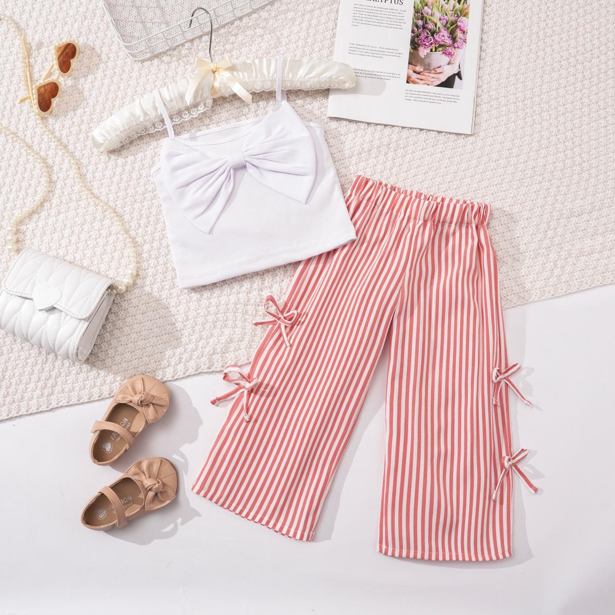 

Хит продаж! Летний комплект для девочек: топ-майка и полосатые длинные брюки для малышей и младенцев, широкие детские брюки, универсальные длинные брюки 90cm