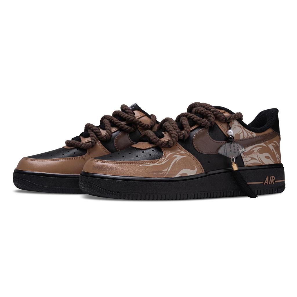 Nike Air Force 1 Galloping Into A New Journey Abrasion Resistant Low Top Skateboard Shoes Unisex Black Brown CW2288-001(Team691--)