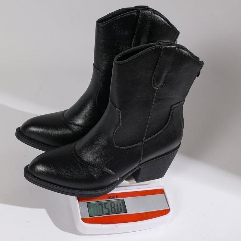 New Shoes: Large-sized Mid-calf Thick-heeled Boots for Women, Round-toed Mid-heel Boots for Women