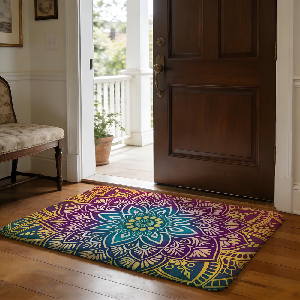 Colorful Mandala Boho Floor Mat Soft Flannel Absorbent Mat Non-Slip Rug Home Bedroom Bathroom