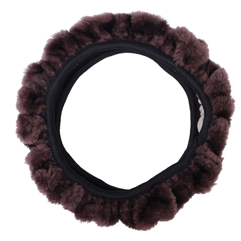 Winter Steering Wheel Cover 38cm Universal Short Plush Telescopic Elastic High-density Warm Plush Cover Car Interior Accessories