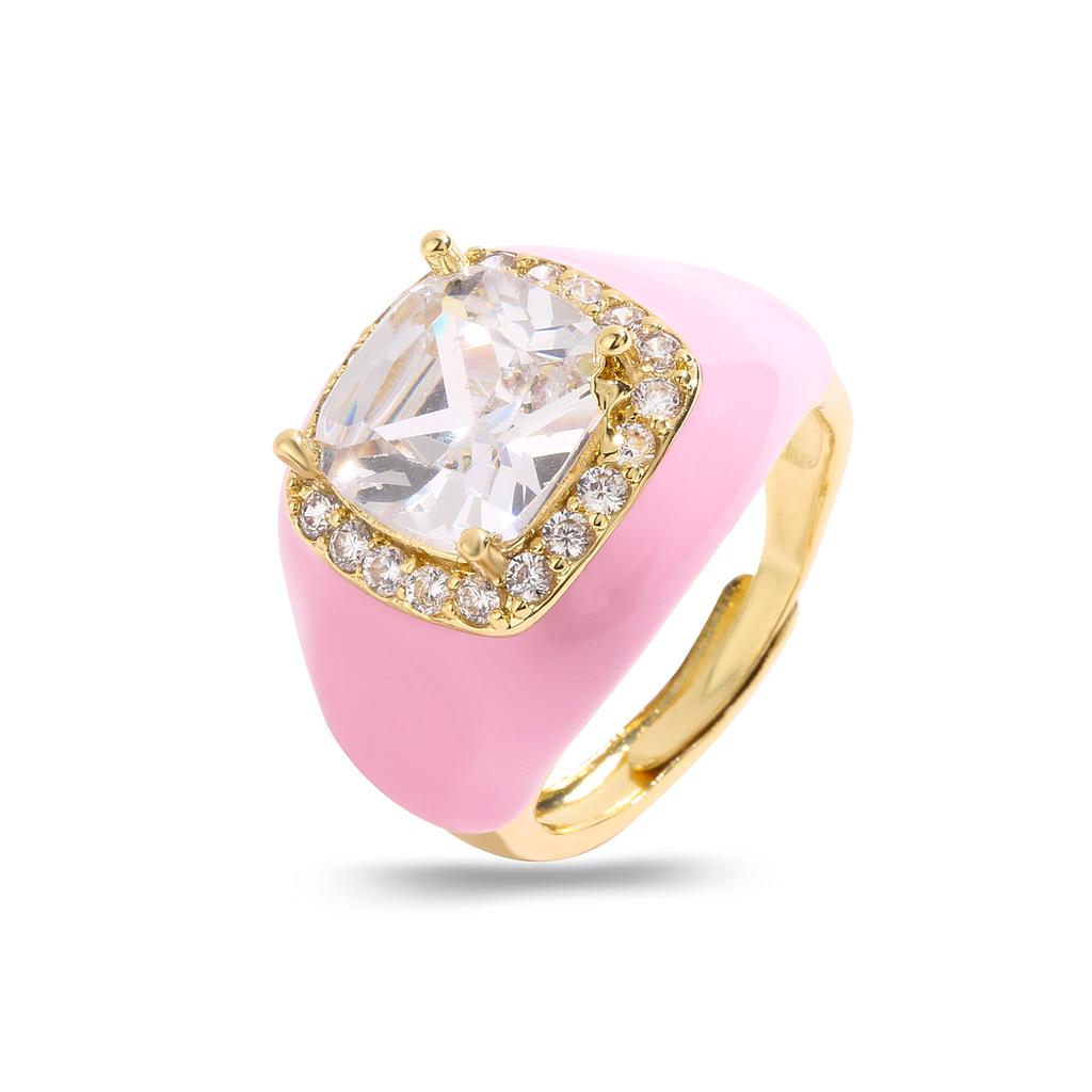 HECHENG, Mehrfarbiger Emaille-Öl-Tropfen-Zirkon Offener Ring für Damen Verstellbar Vergoldet Klobige Fingerringe Geschenk