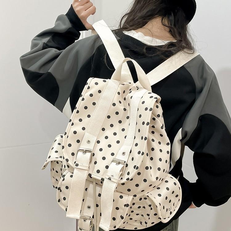 Schultasche neue Jeans Koreanisches Nischen-Design Retro Japanischer Polka-Dot-Taschen-Rucksack Große Kapazität Baumwolle Lässige Tasche