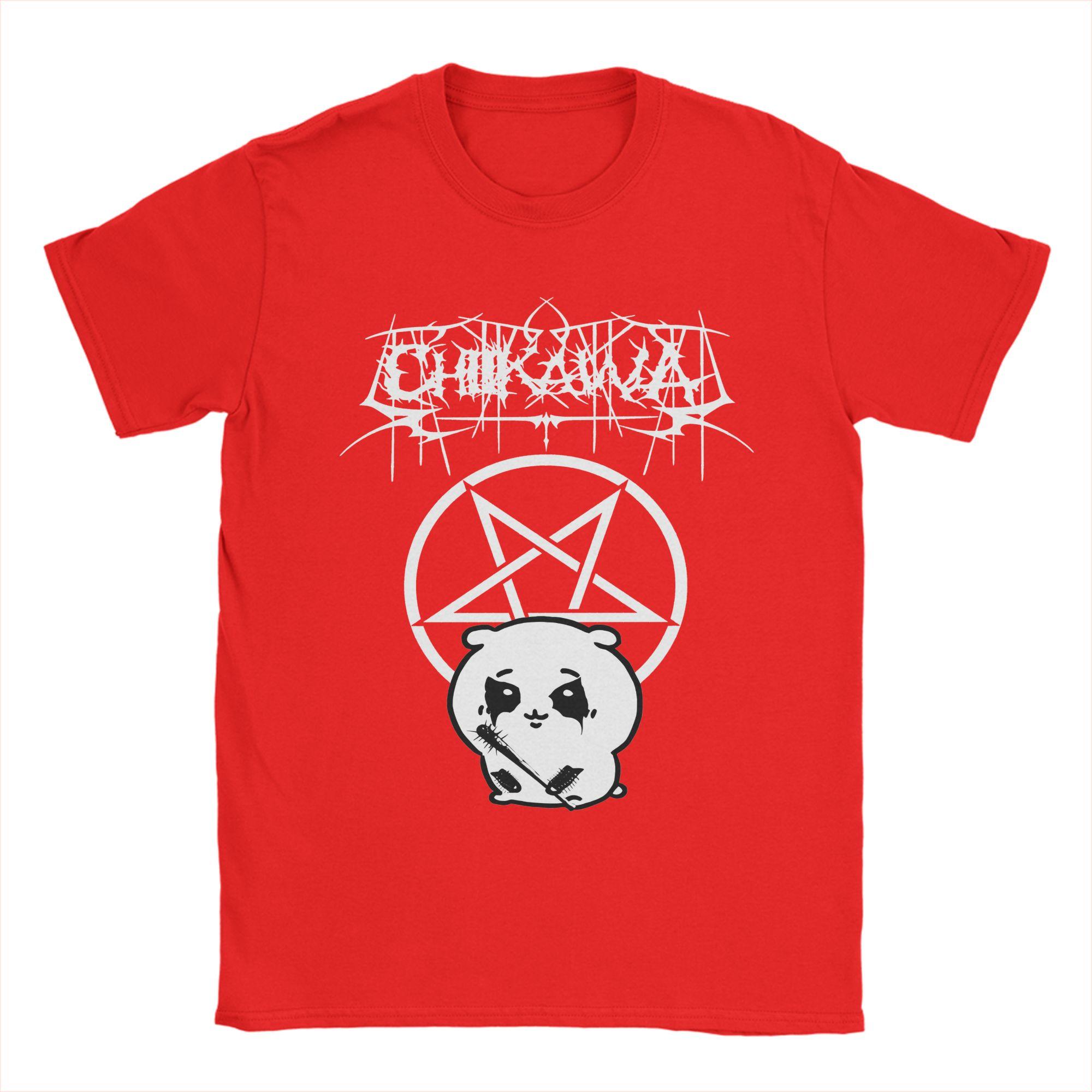 

Chiikawas Black Metal T Shirts Men Cotton Amazing TShirt Round Collar Tees Short Sleeve Clothing Plus Size S