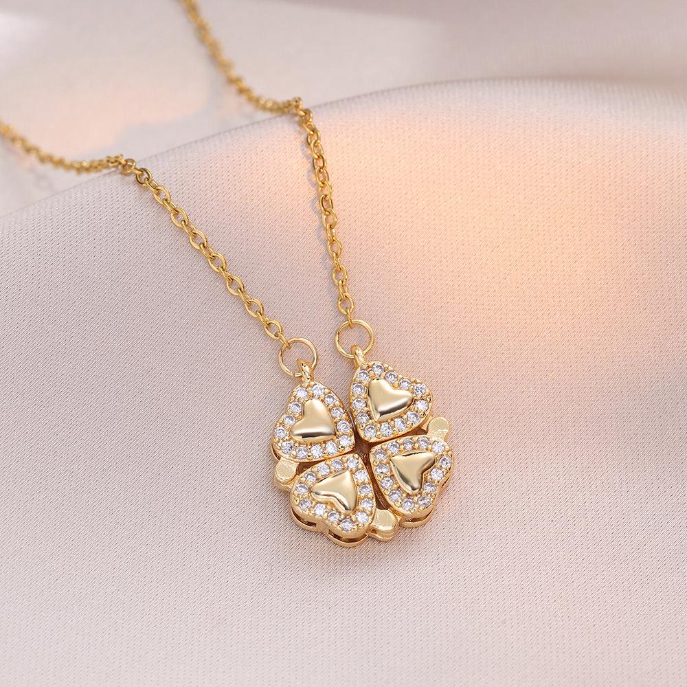 Heart-to-Heart Openable Four-Leaf Clover Necklace - High-End Light Luxury Clavicle Chain