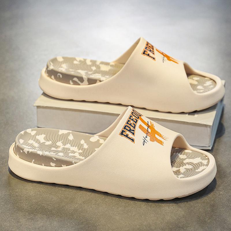 

Summer men s and women s slippers Guochao trend soft bottom heightened non-slip breathable stepping on shit feeling large size beach couple drag 45 хаки