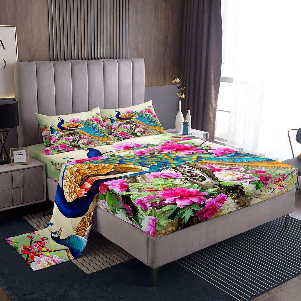 Cute Animal Cartoon Cat Pattern Bed Hat Four-Piece Bedding Set Bedroom Dormitory Bedding Decoration