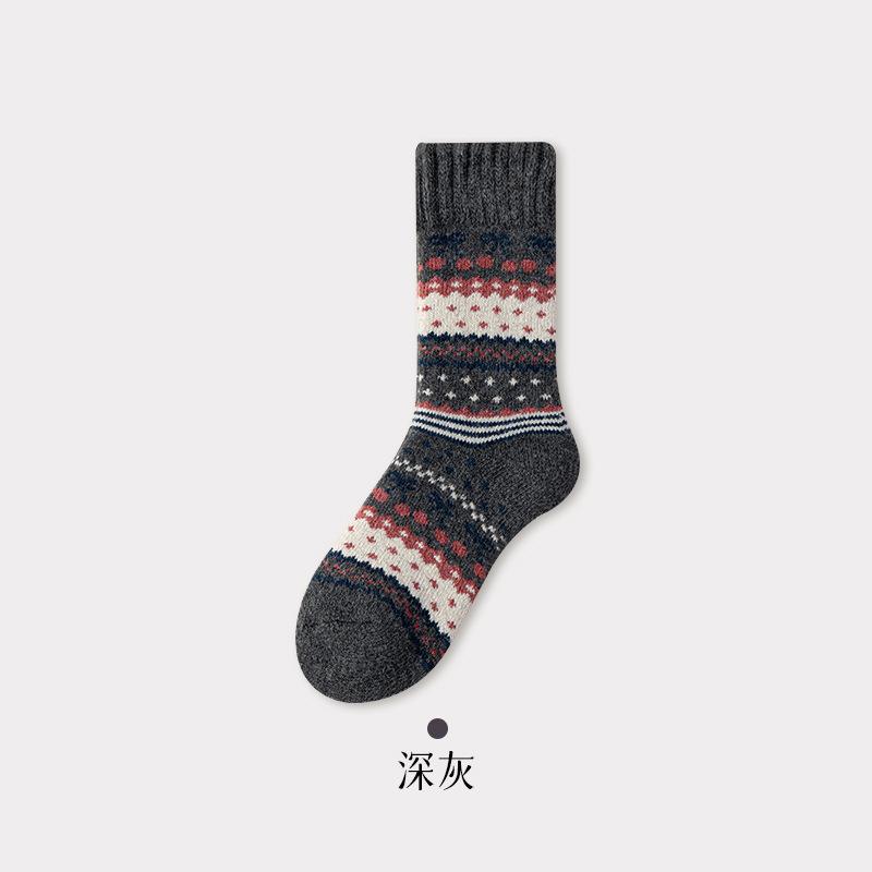 

Colorful Ethnic Style Retro Socks In Winter Fleece Thickened Warm Sleep Socks And Sheep Cashmere Soft Home Socks темно-сірий