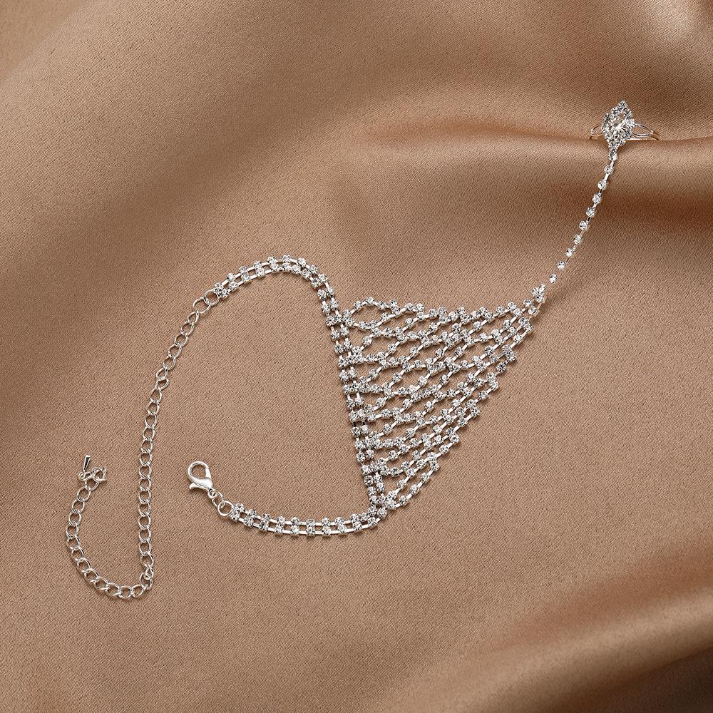 Elegant Rhinestone Hand Chain Bracelet & Ring Set for Fashionable Nights