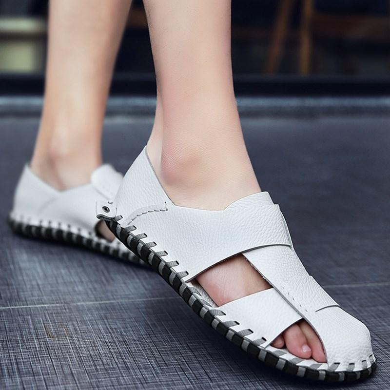 

Летние новые мужские сандалии-лодочки, пляжная обувь, повседневная обувь в британском стиле, сандалии из натуральной кожи для мужчин 44 белый