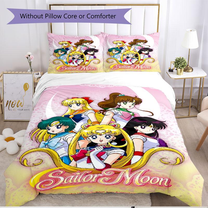 3pcs Duvet Cover Set (1*Duvet Cover + 2*Pillowcase, Without Core), Sailor Moon Print Soft All‑Season Bedding Set, Home Bedroom Decor Gift