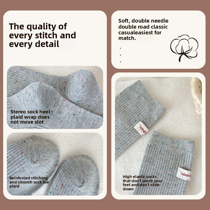 5 Pairs Pile Socks Women's Spring and Autumn Cotton Socks Double Needle Label Boneless Month Socks with A Full Length Stockings