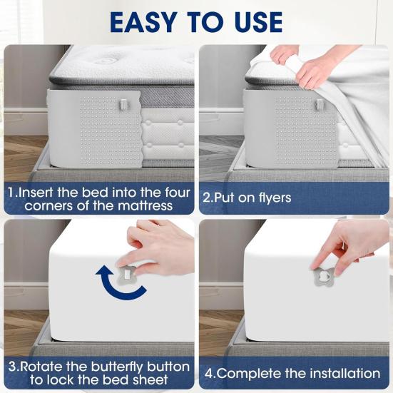 4Pcs Bed Sheet Holder with Butterfly Buckle Adjustable Silicone Bedsheet