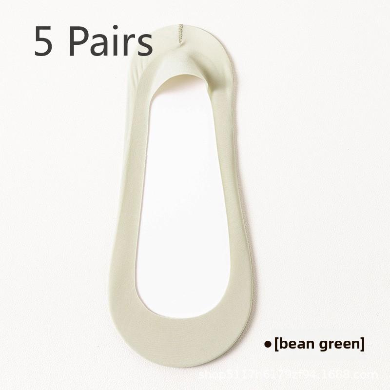 

5 пар женских летних однотонных носков-лодочек из хлопковой подошвы с невидимым мелким вырезом 5 Pairs зелёный