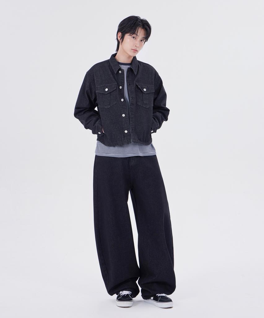 Glw Non-Faded Crop Denim Jacket Black