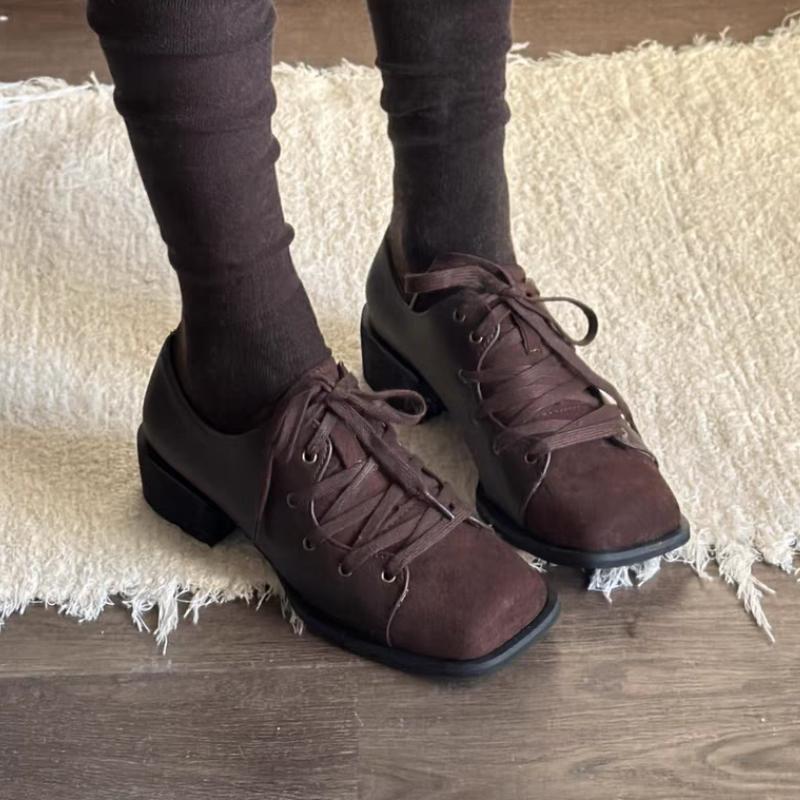 Fashion New Women Heeled Shoes Elegant Square Toe Chunky Loafers Designer 2025 Winter Office Shoes Casual Woman Sneakers Lace Up Zapatos