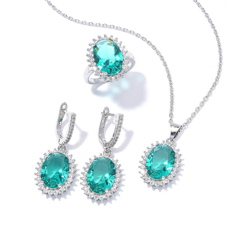 

Комплект из овальных цирконов, кольцо Super Flash, серьги, ожерелье, комплект ювелирных изделий. size 10 ring трава зеленый