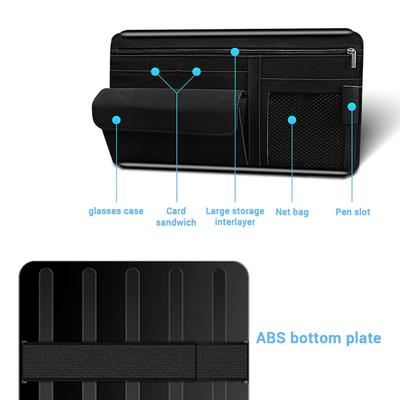 Car Sun Visor Organizer Textured Suede 2-Layer Storage Bag Sunglasses Case Card Holder Auto Zipper Storage Pocktet