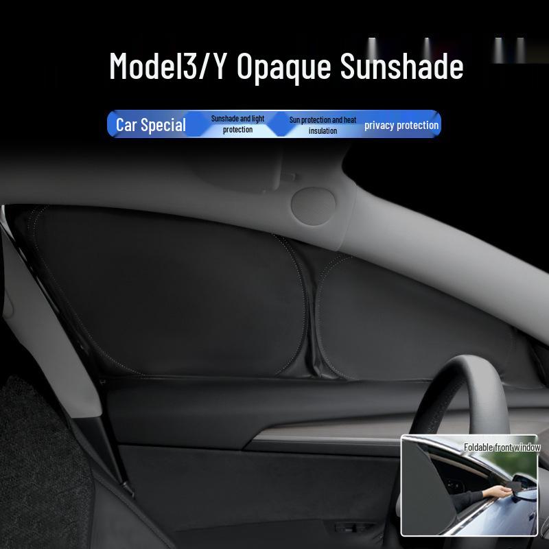 Tesla Model 3/Y/S Sun Visor: Opaque Sunshade for Front Windshield & Side Windows, Privacy Protection for Camping.