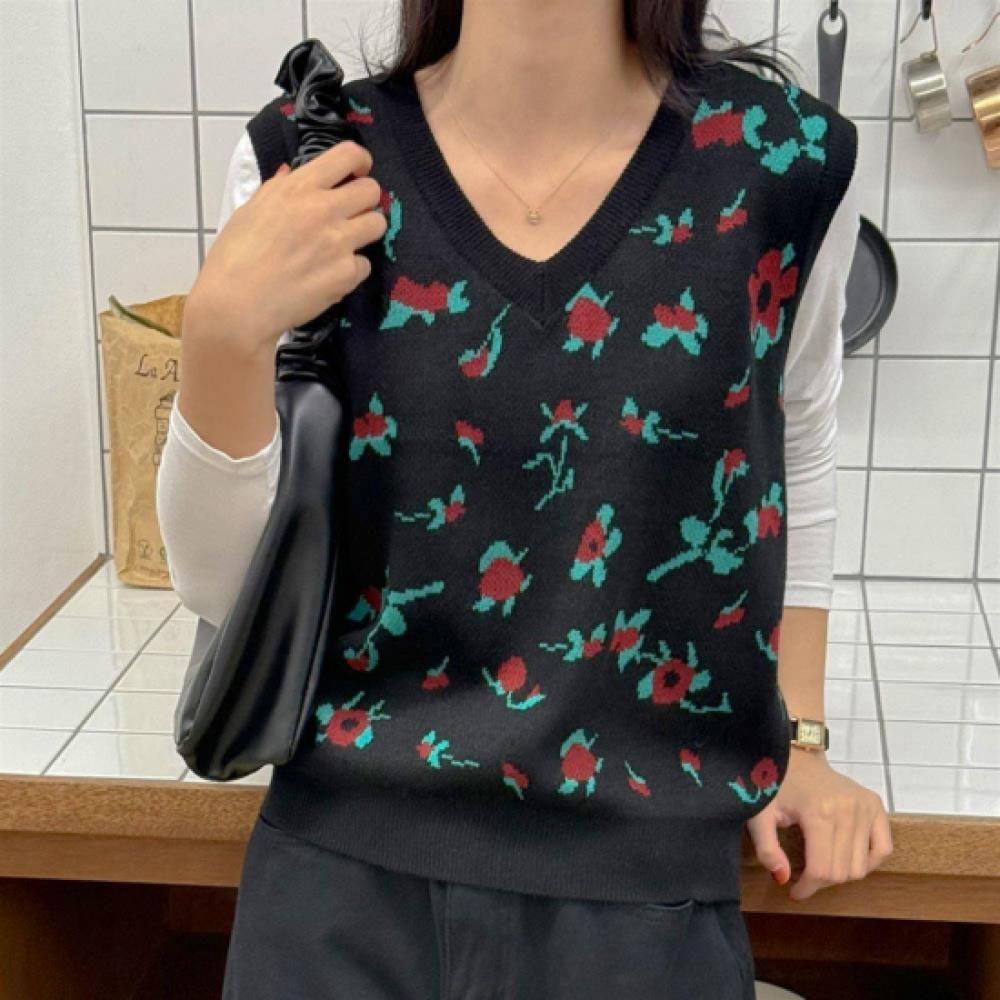New ArriValS Open Run Women S V Neck Floral Knit VeSt Fall Color