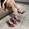 Fashion Party Women Shoes 2025 Summer Fashion Square Buckle Rhinestone Sandals Pointed Toe Thin Heels Ankle Super-high Heel Pumps