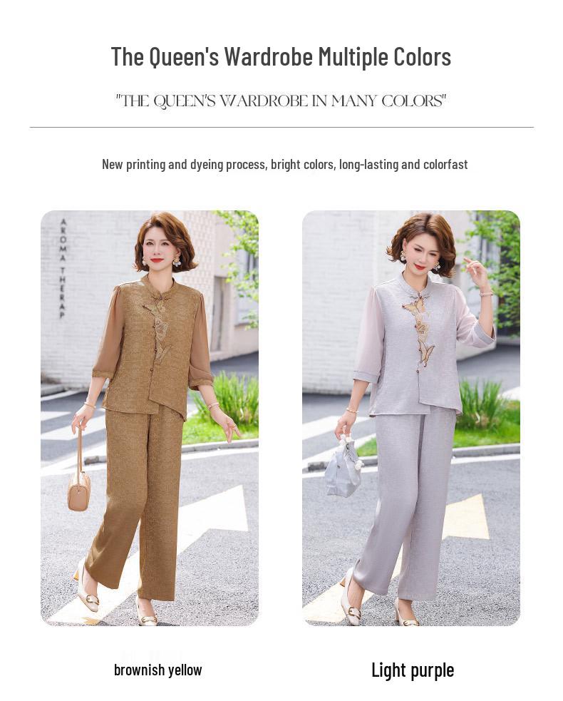 Chic 2026 Summer Embroidered Two-Piece Suit for Stylish Moms