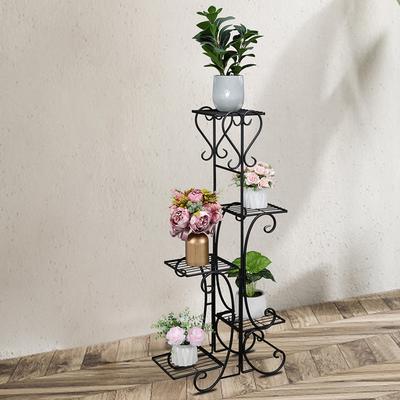 5-stöckige Pflanzenregale, Eisen, Topfblumenständer, mehrere Blumentopfhalter, Regal, Outdoor-Pflanzgefäß-Display-Organizer