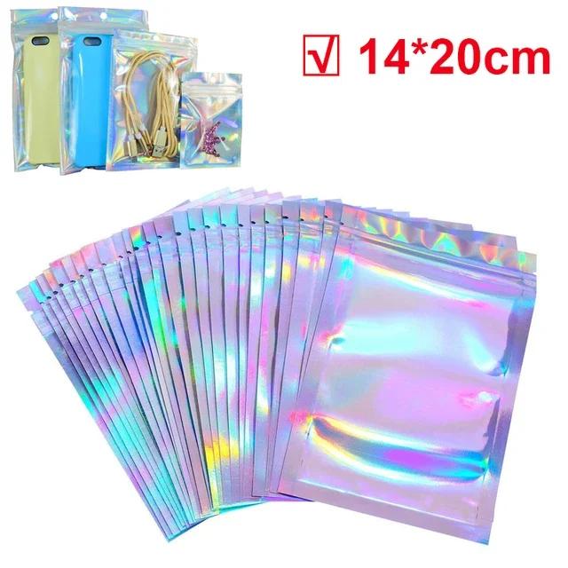 30/10PCS Laser Sealing Bags Holographic Candy Food Pouch Resealable Jewelry Necklace Gift Packaging Kitchen Plastic Storage Bag