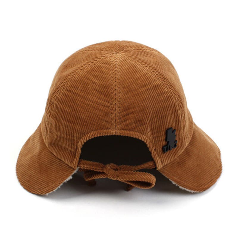 Cappello a secchiello unisex in velluto a coste con retro aperto, colore beige