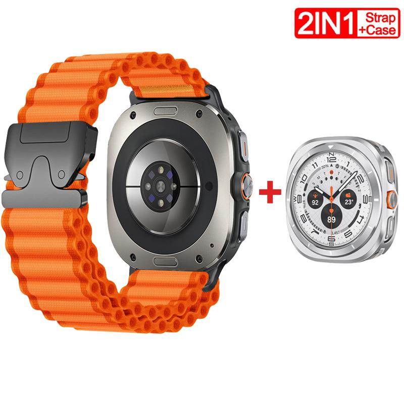 Pasek/Etui 2W1 dla Samsung Galaxy Watch Ultra(2025) 47mm Ultra(2025) 47mm Metalowa Stopowa Koperta Nylonowa Pętla Bransoleta Luksusowa Pokrywa