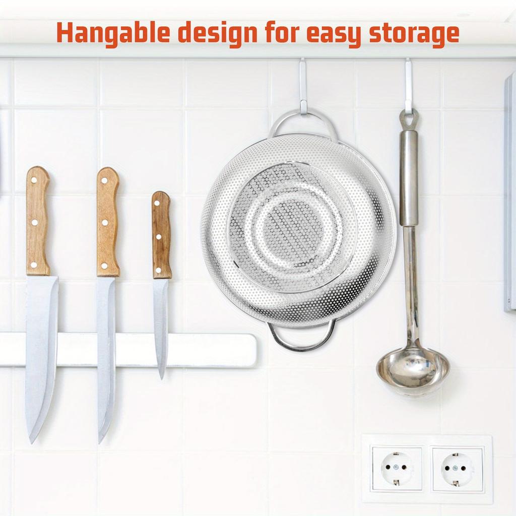 All Purpose Stainless Steel Fine Mesh Strainer Net Baskets with Handles Resting Base Colander Set Kitchen Supplies