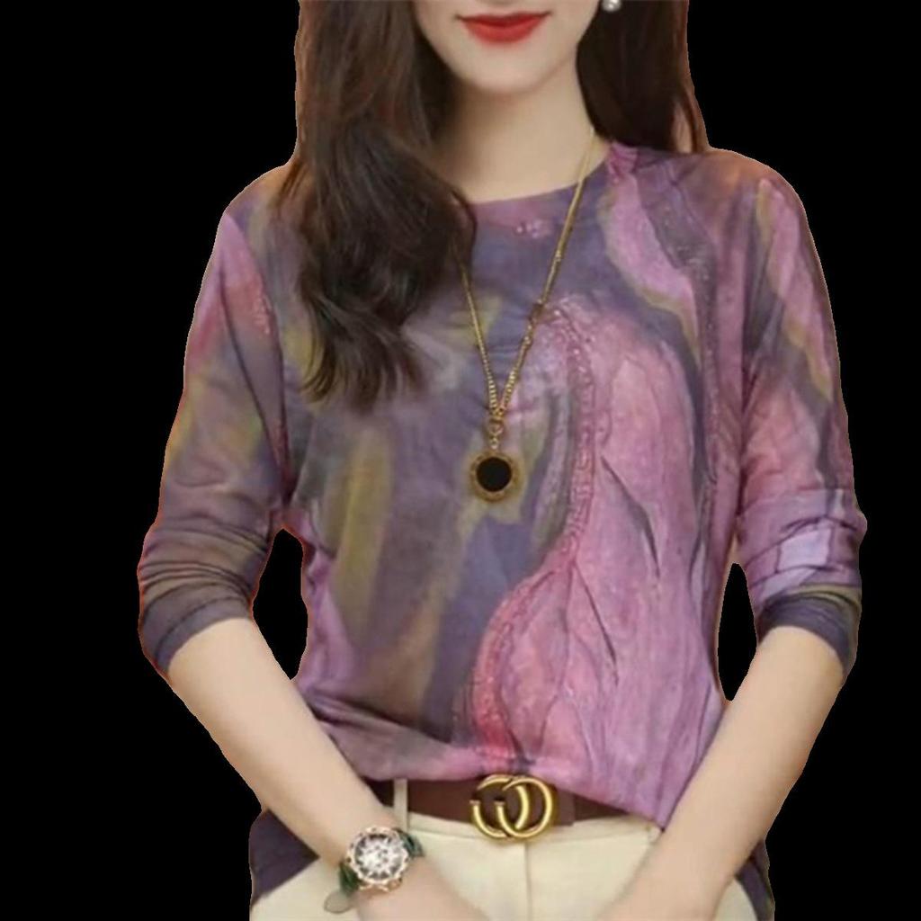 Women's Autumn/Winter Skin-Friendly Double-Layer Mesh Breathable T-Shirt - Versatile, Warm, and Slimming Top