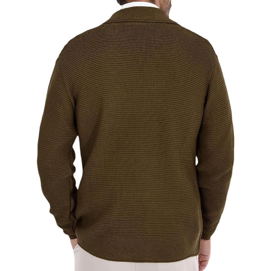 Men's Outdoor Casual Loose-fitting Plain Knit Jacket With A Green Collar And Double-breasted Buttons