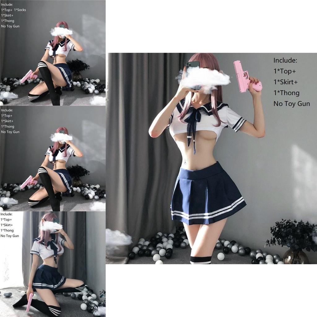 Women's Sexy Cosplay Lingerie Student Uniform Set With Velcro Design Miniskirt Outfit
