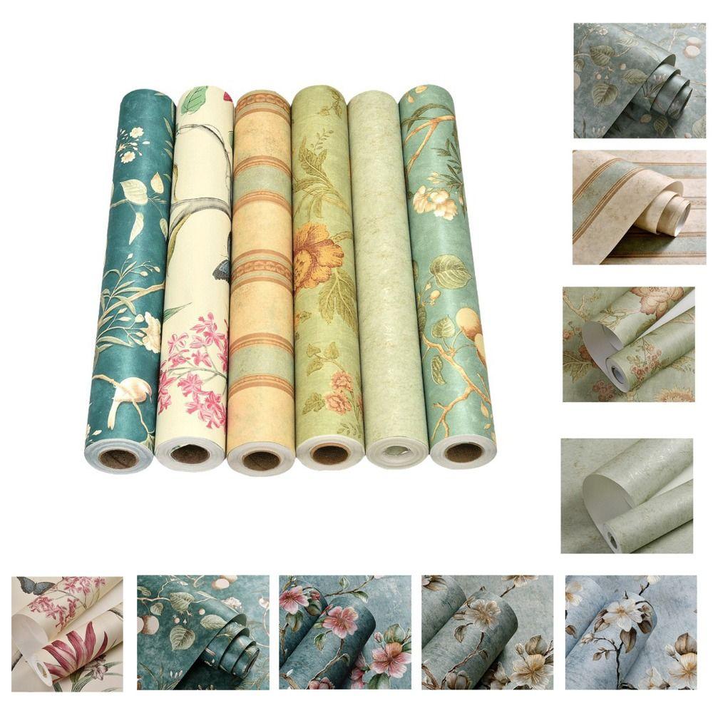 Non-woven Fabric Self Adhesive Wallpaper Aluminum Foil Bottom American Retro Wall Sticker  Wardrobe
